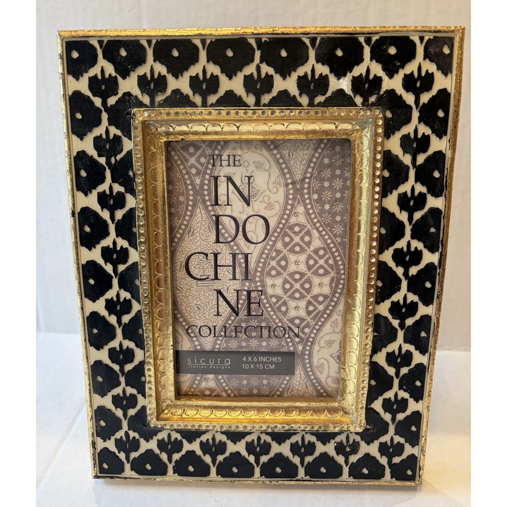SICURA Picture Frame 4 X 6 Photo Black Cream Gold Trim Ornate Frame